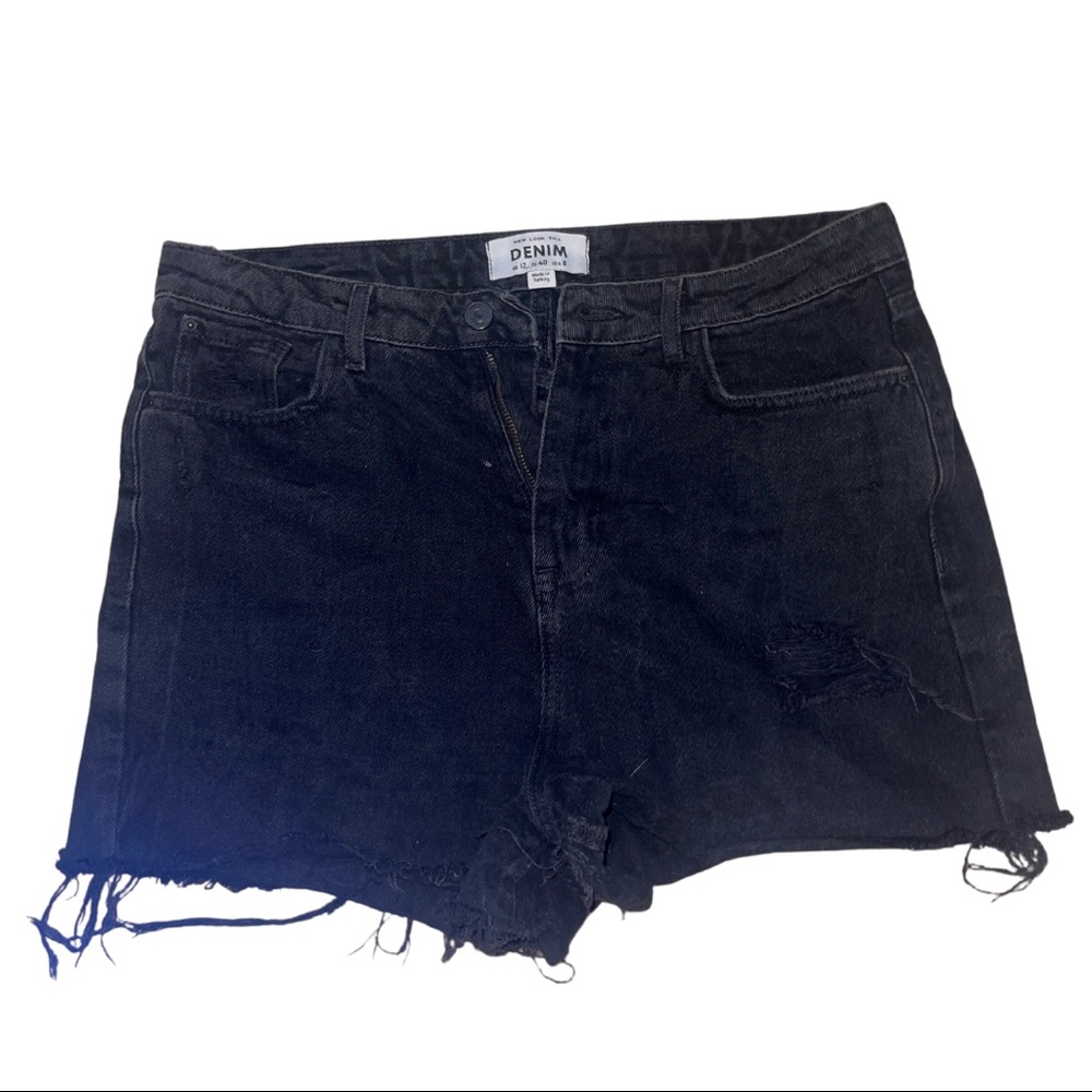 New Look Tall Black frayed hem shorts size 8